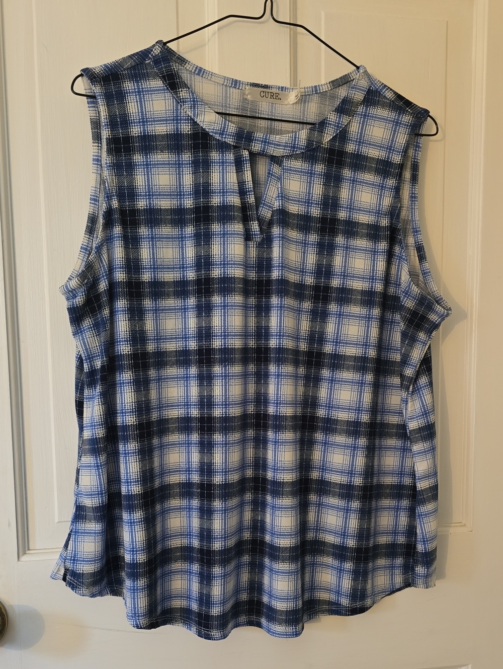 Cure Sleeveless Blue Plaid Tank Top